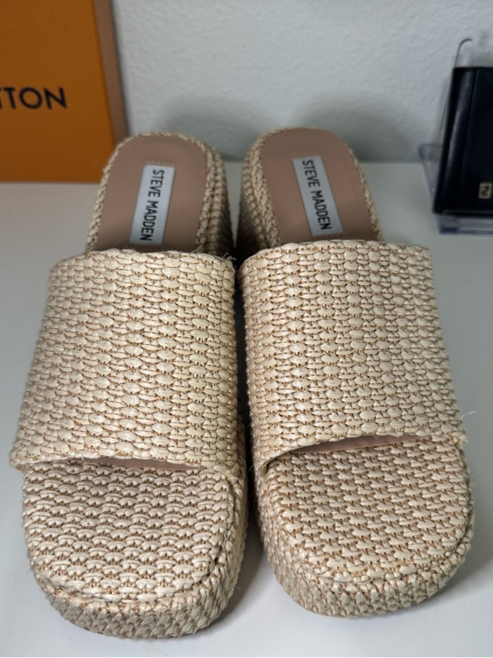 Steve Madden Natural Raffia Platform Mules - Picture 3 of 4